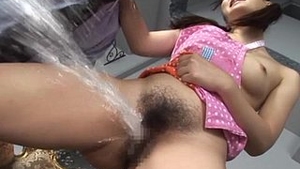 Hairy Japanese pussy gets pleasure in the air with orgasm