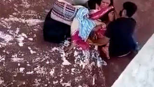 Elderly Indian wife receives oral and manual pleasure from her partner outdoors