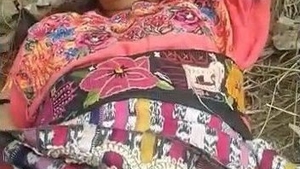 Hairy teen gets outdoor pleasure with lover in village