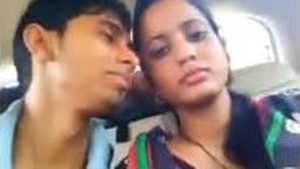 Shy Indian girlfriend kisses with a penis in car