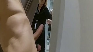 Tall guy gets rewarded for masturbating with flashing lights