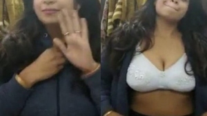 Busty Indian girlfriend teases boyfriend with big boobs and loving words