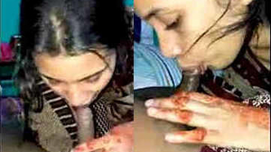 Desi babe gives a blowjob and fingering