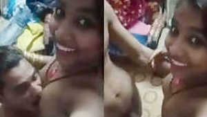 Skinny Desi female showing off her XXX nipples being licked by sex guy
