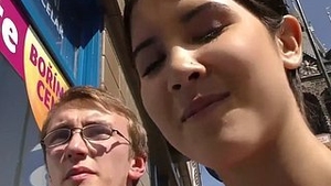 A brunette with a nerdy side supports a doughboy in a distant bill