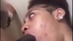 African beauty enjoys a rough face fuck and blowjobs against a wall