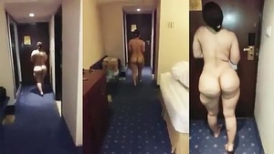Naughty Indian babe strips off and struts around hotel lobby