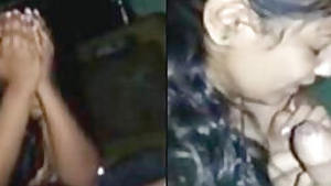 Beautiful shy babe satisfying her lover assists with a blowjob