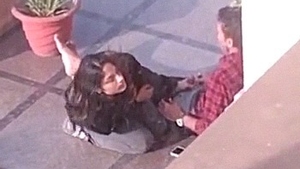 Outdoor Indian girl gives blowjob to peon