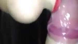 Desi housewife with red lipstick sucks his cock and cum