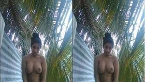 A beautiful Sri Lankan woman flaunts her naked body in the open air