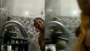 Indian plus-size woman taking a bath during a video chat