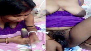 Bengali wife Brinjal pleasures herself with fingers