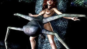 Hot 3D brunette her throat fucked very hard deep anal hard by an alien spider