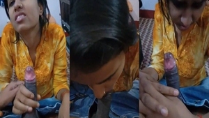 Indian salesgirl gives a blowjob in the bathroom