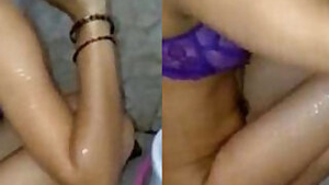 Indian hides XXX tits under her purple bra and washes body on camera