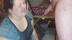 Ugly bitch with no panties and her head gets pissed on for the first time on camra