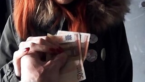 Pretty red haired Czech girl banged and facialed for money
